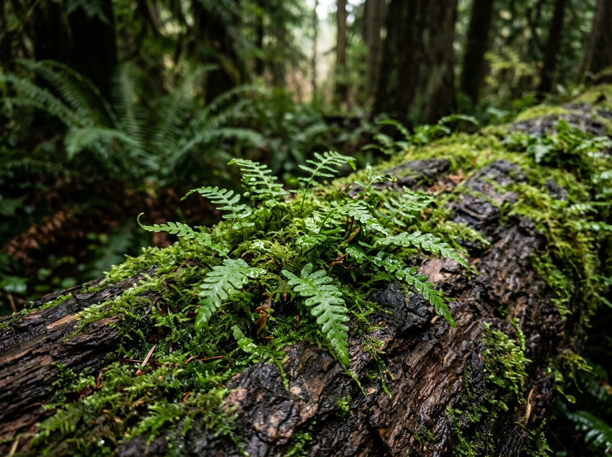 Rich green forest moss and cedar bark